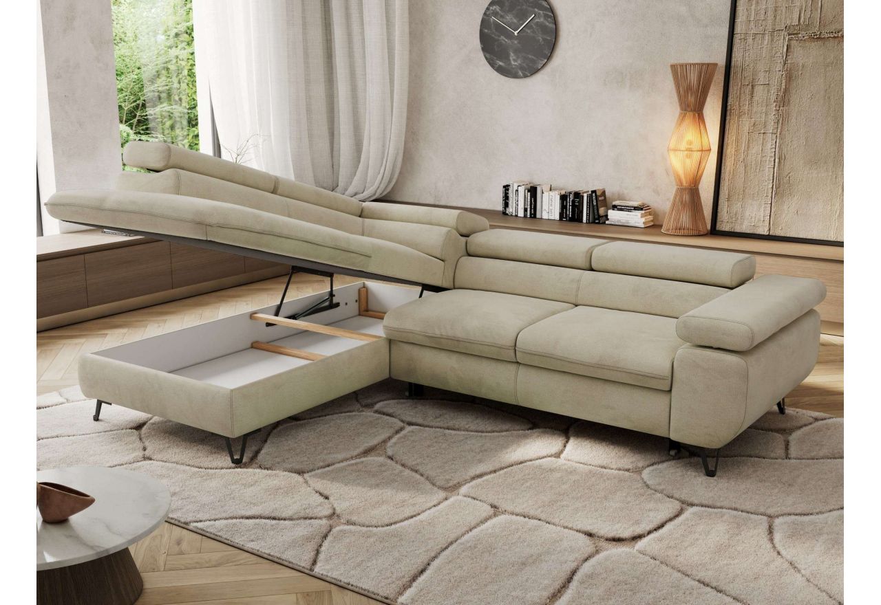 Narożnik PABLO L - strona lewa - beżowy, welwet