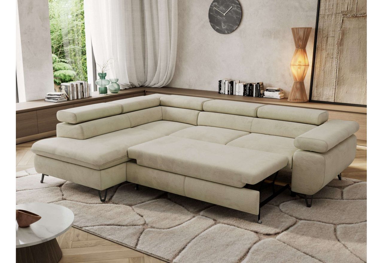 Narożnik PABLO L - strona lewa - beżowy, welwet