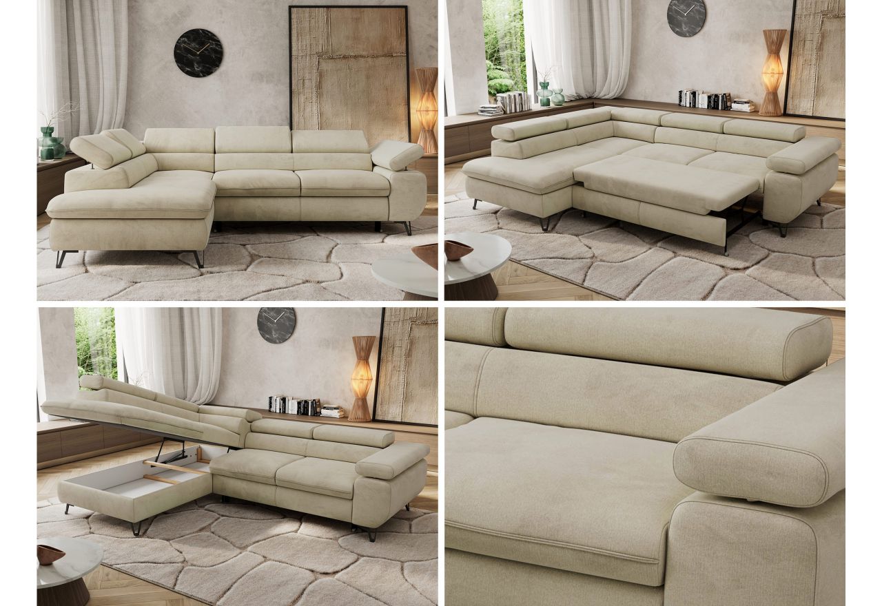 Narożnik PABLO L - strona lewa - beżowy, welwet