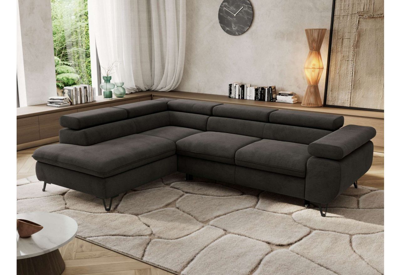 Narożnik PABLO L - strona lewa - ciemnoszary, welwet