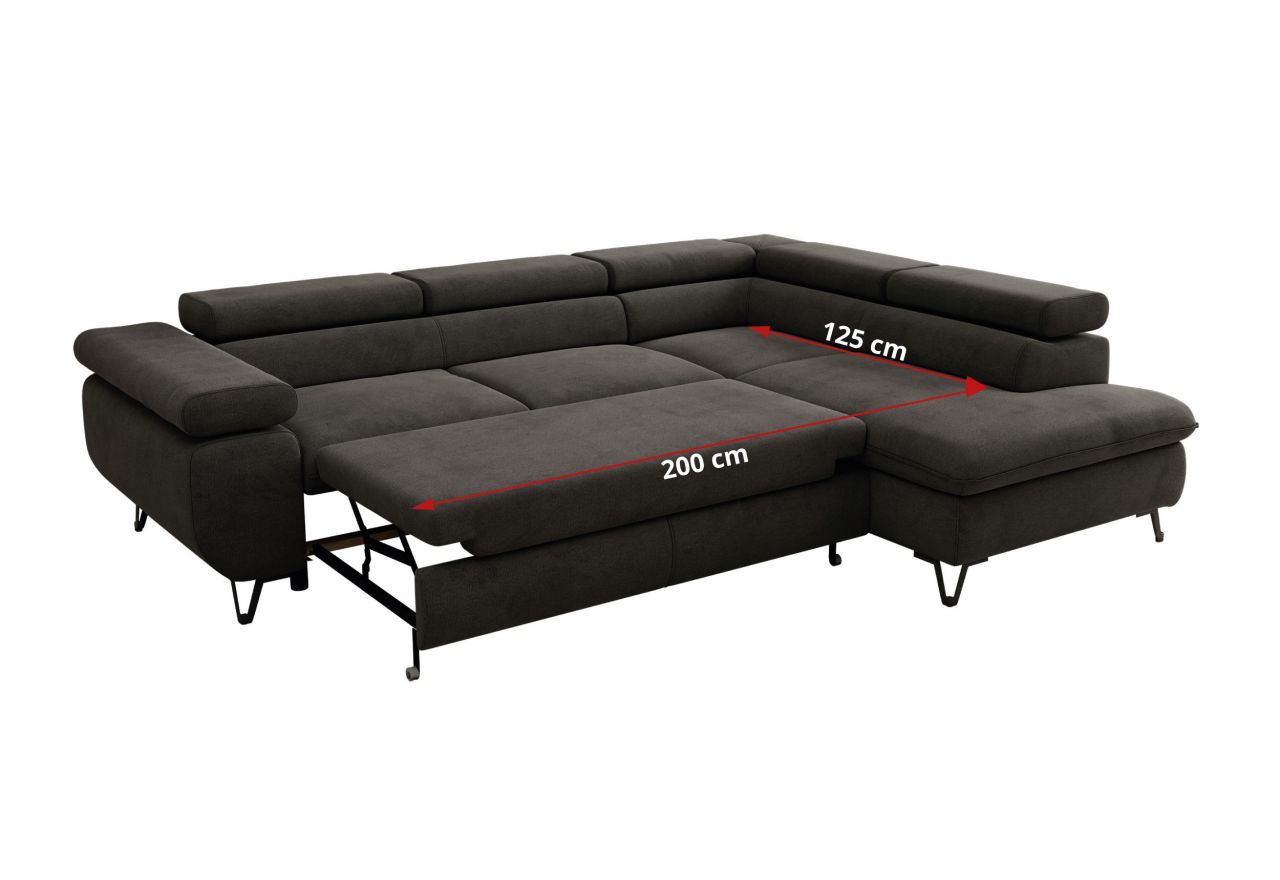 Narożnik PABLO L - strona lewa - ciemnoszary, welwet