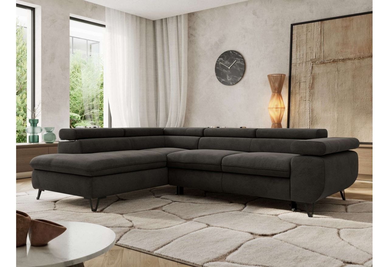 Narożnik PABLO L - strona lewa - ciemnoszary, welwet