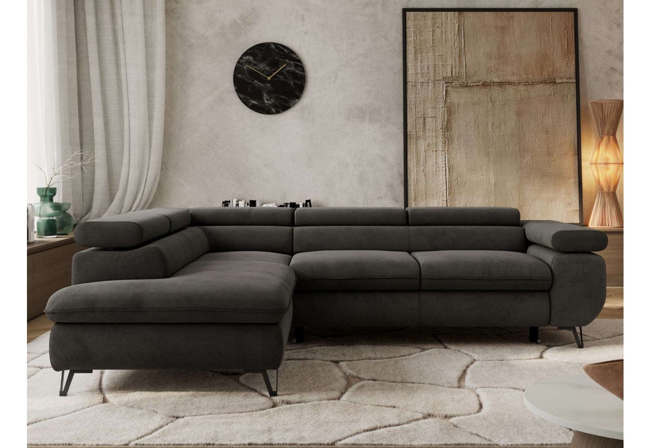 Narożnik PABLO L - strona lewa - ciemnoszary, welwet