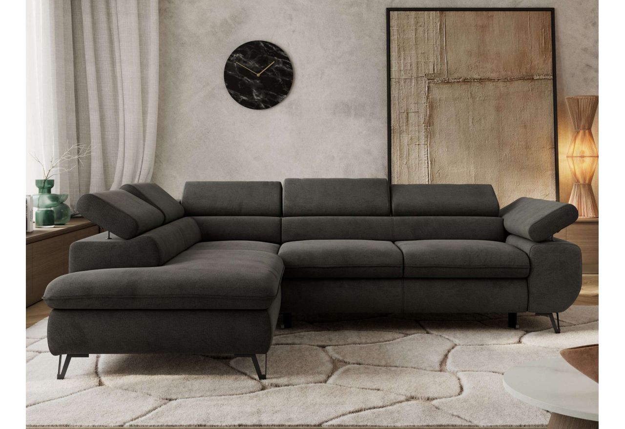 Narożnik PABLO L - strona lewa - ciemnoszary, welwet