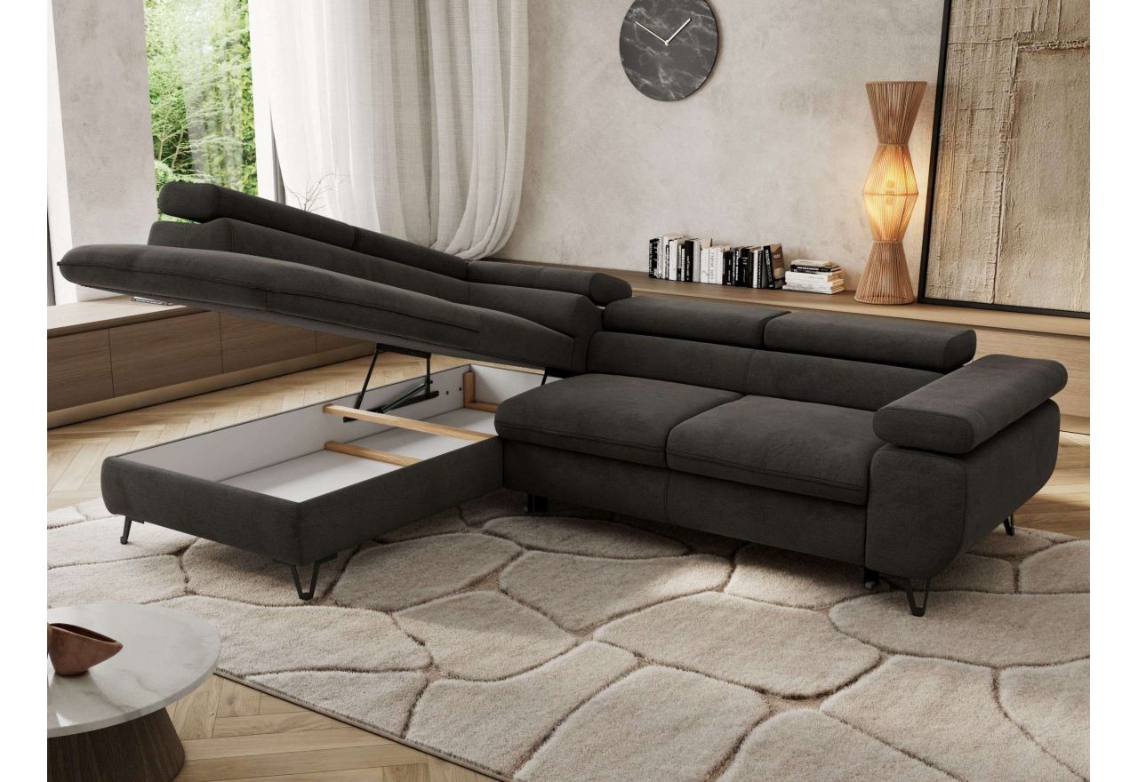 Narożnik PABLO L - strona lewa - ciemnoszary, welwet