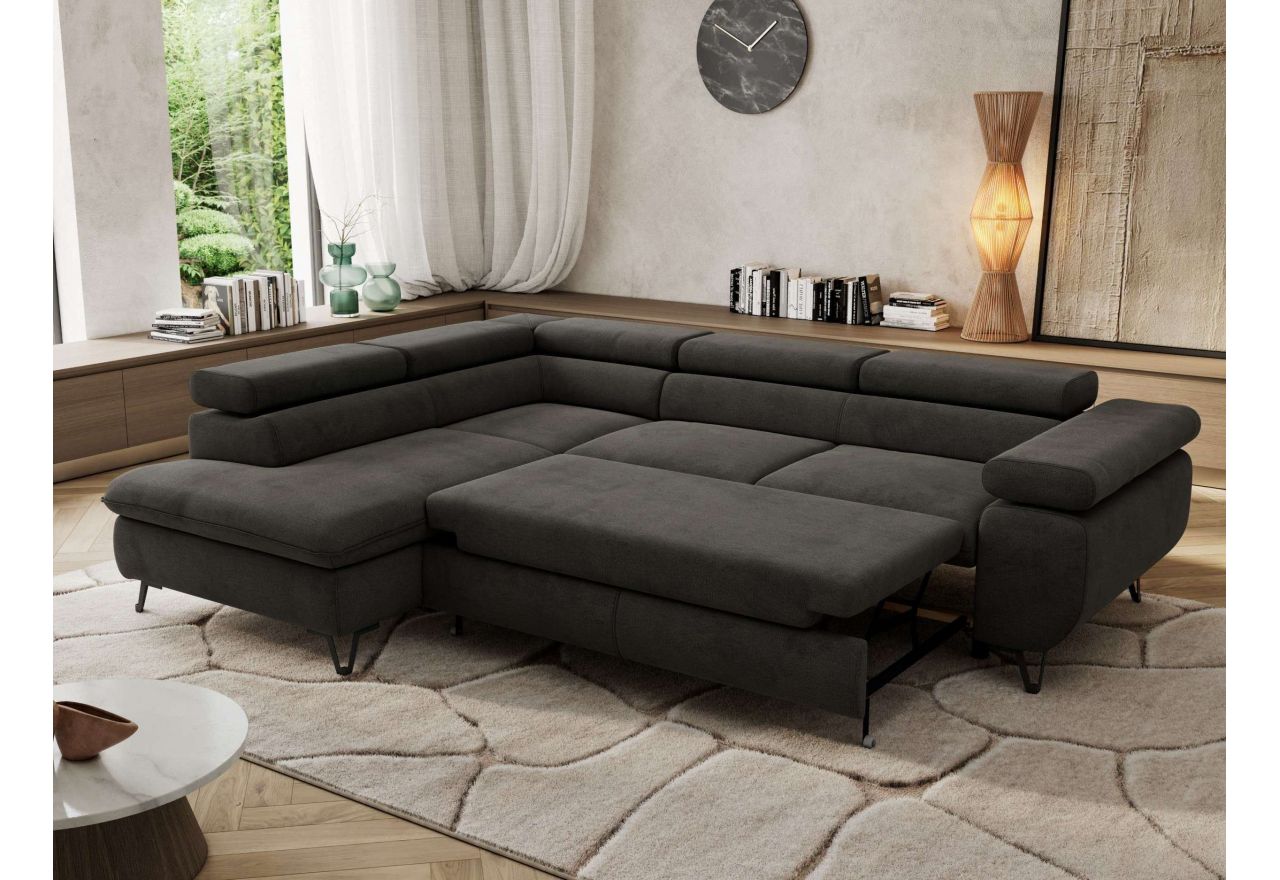 Narożnik PABLO L - strona lewa - ciemnoszary, welwet