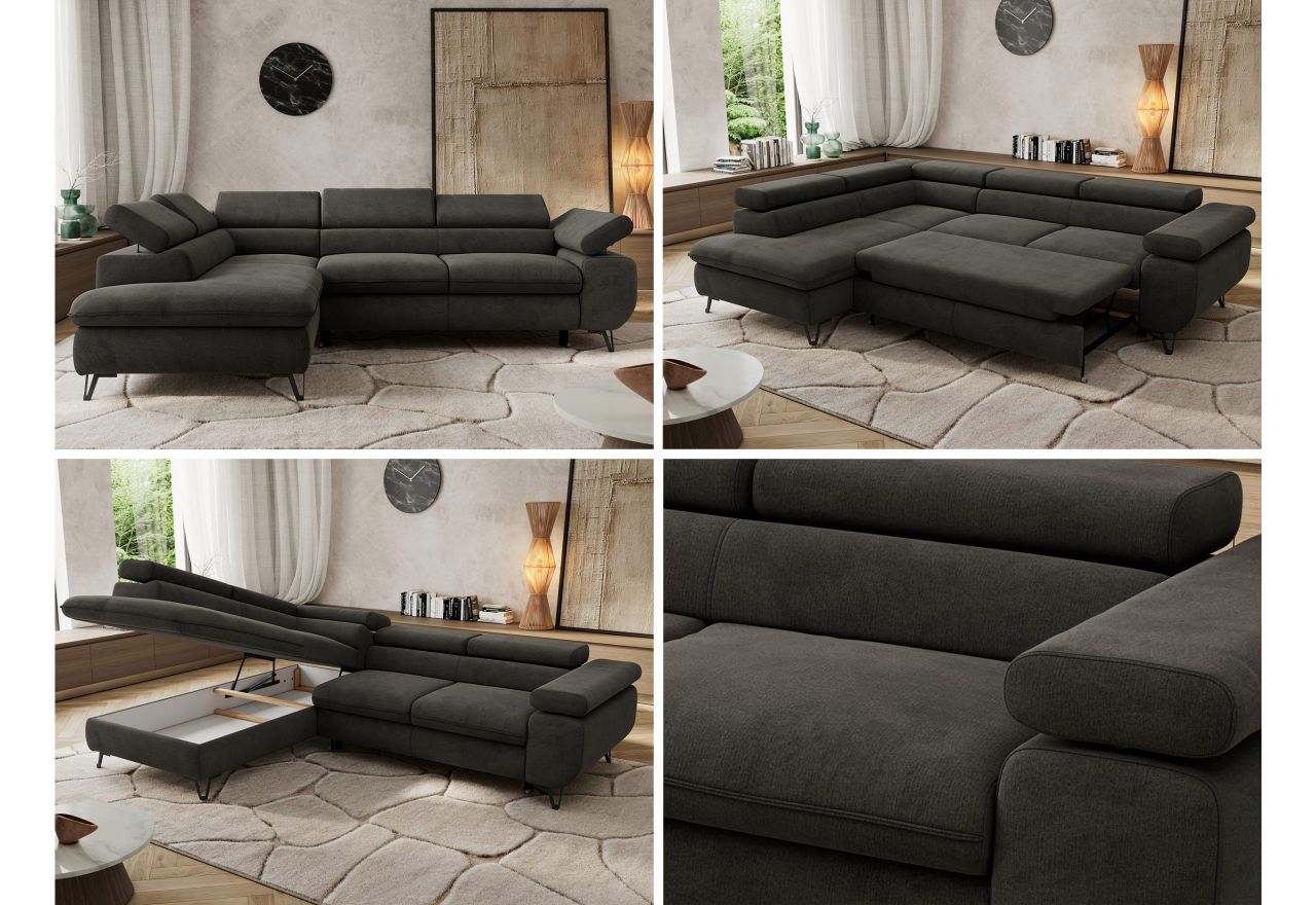 Narożnik PABLO L - strona lewa - ciemnoszary, welwet