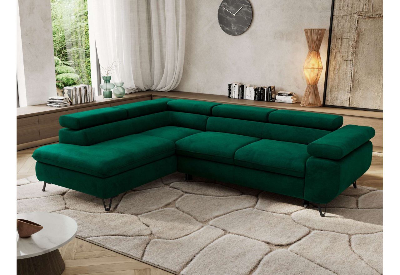 Narożnik PABLO L - strona lewa - ciemnozielony, welwet
