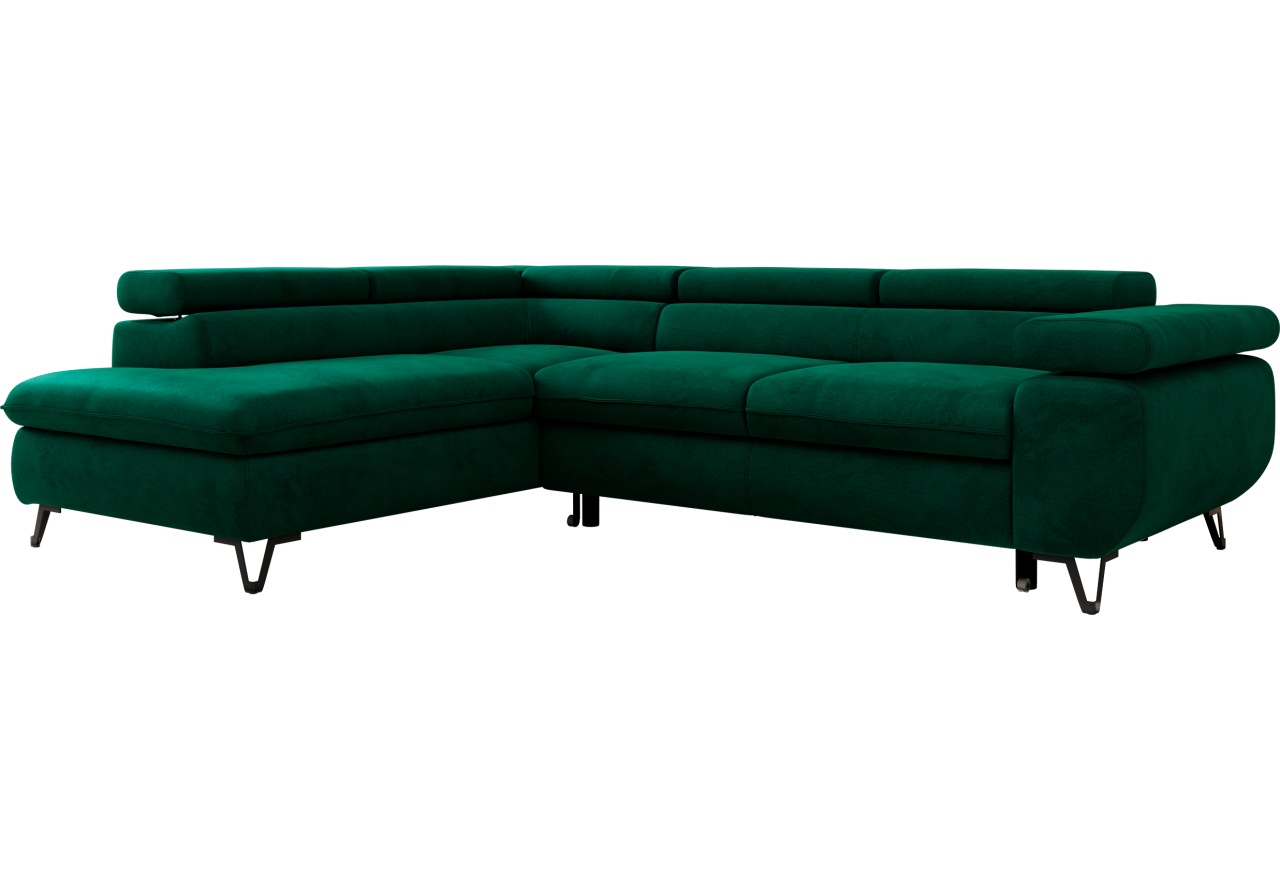 Narożnik PABLO L - strona lewa - ciemnozielony, welwet