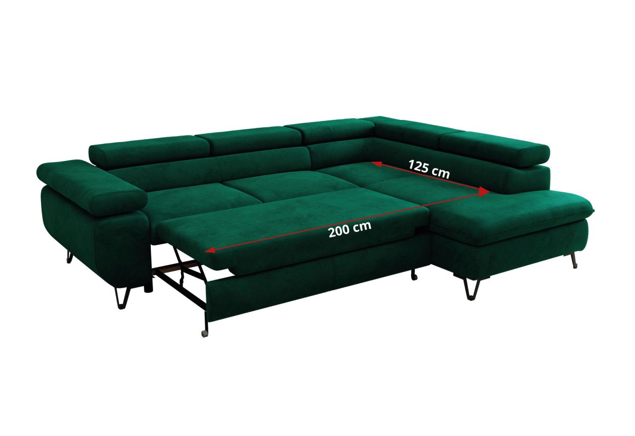 Narożnik PABLO L - strona lewa - ciemnozielony, welwet