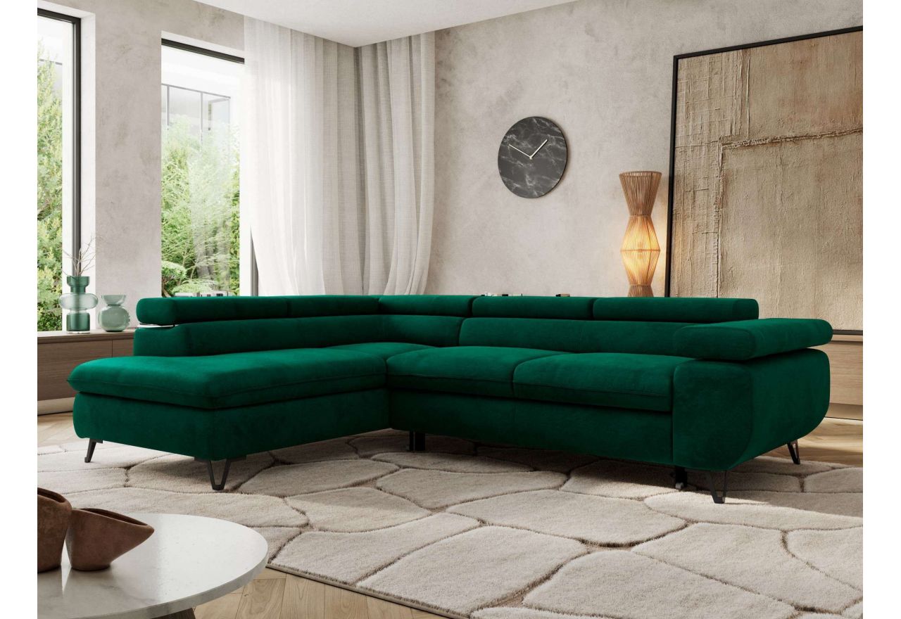 Narożnik PABLO L - strona lewa - ciemnozielony, welwet