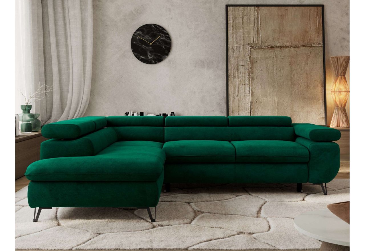 Narożnik PABLO L - strona lewa - ciemnozielony, welwet