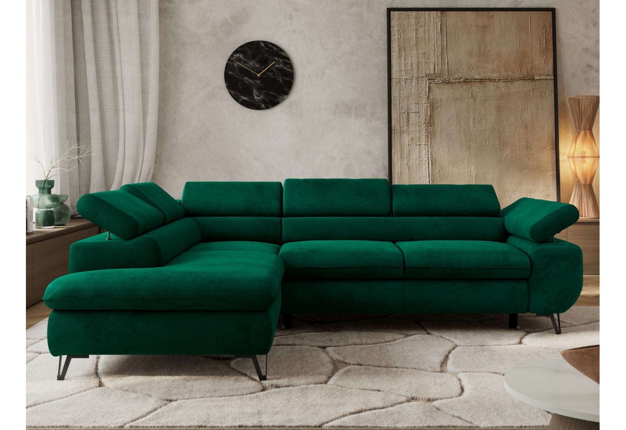 Narożnik PABLO L - strona lewa - ciemnozielony, welwet