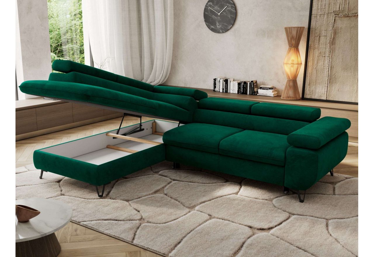 Narożnik PABLO L - strona lewa - ciemnozielony, welwet