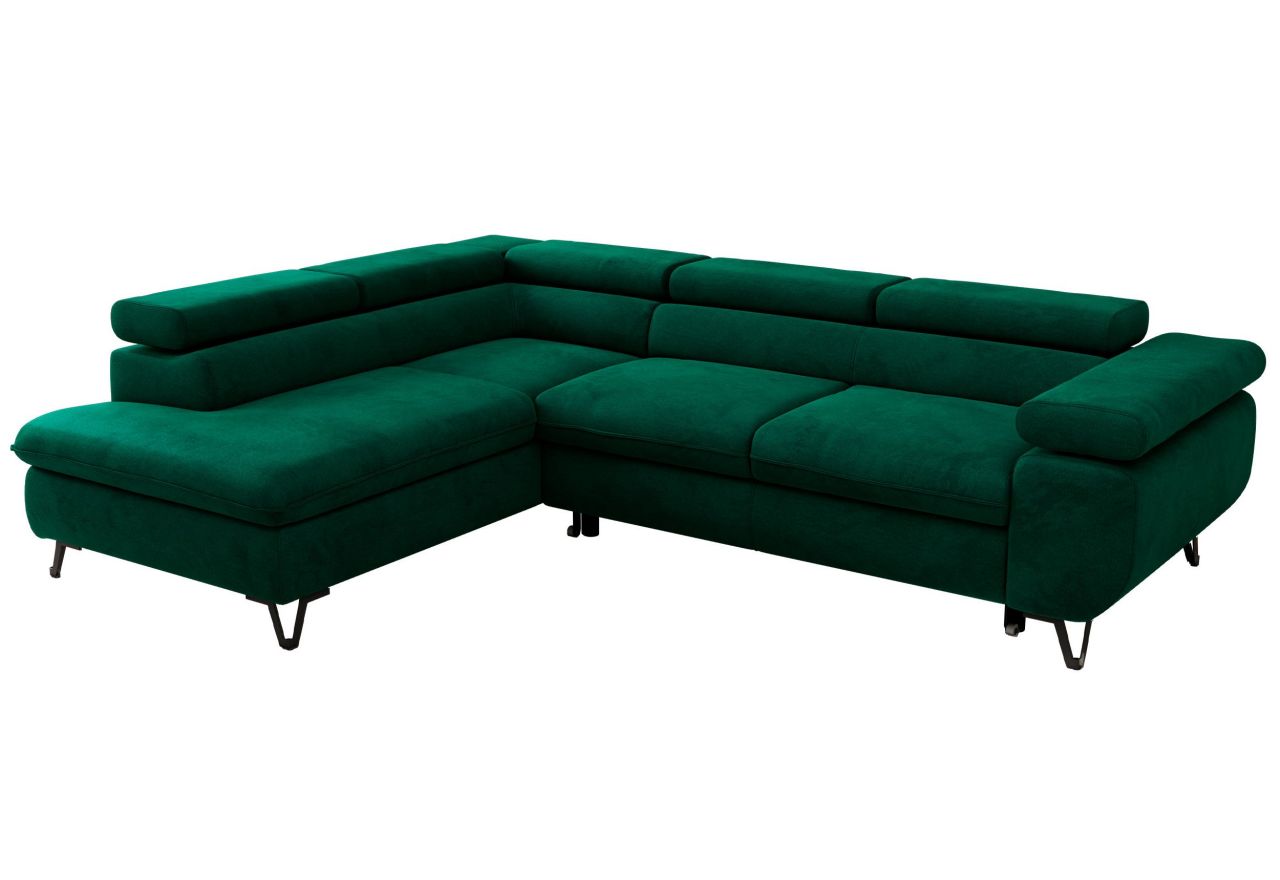 Narożnik PABLO L - strona lewa - ciemnozielony, welwet