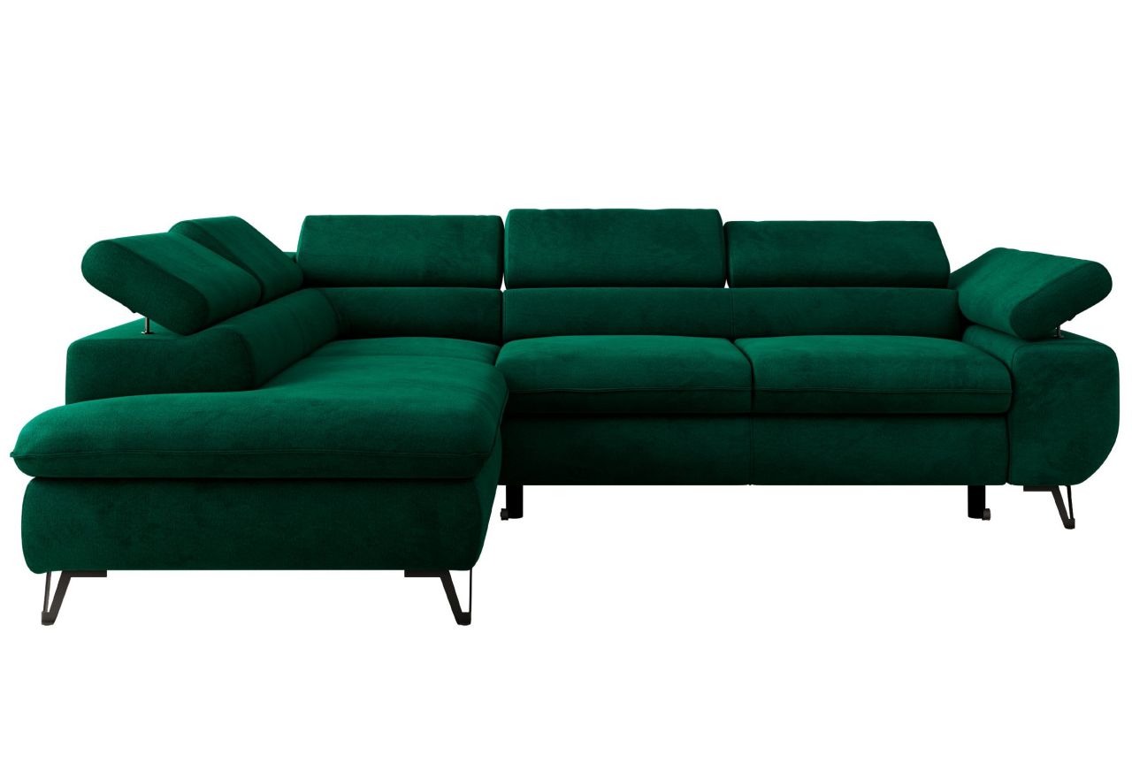 Narożnik PABLO L - strona lewa - ciemnozielony, welwet