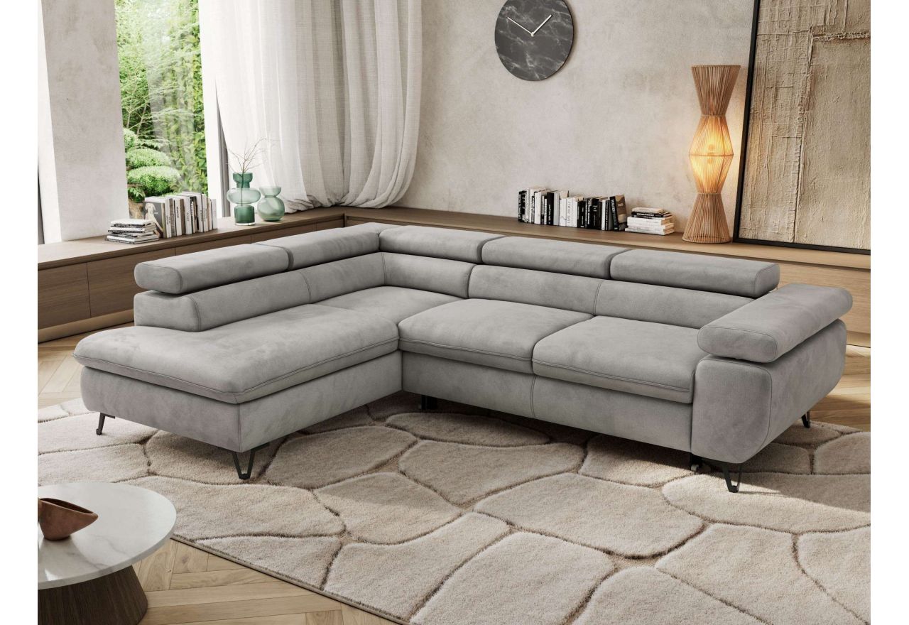 Narożnik PABLO L - strona lewa - jasnoszary, welwet