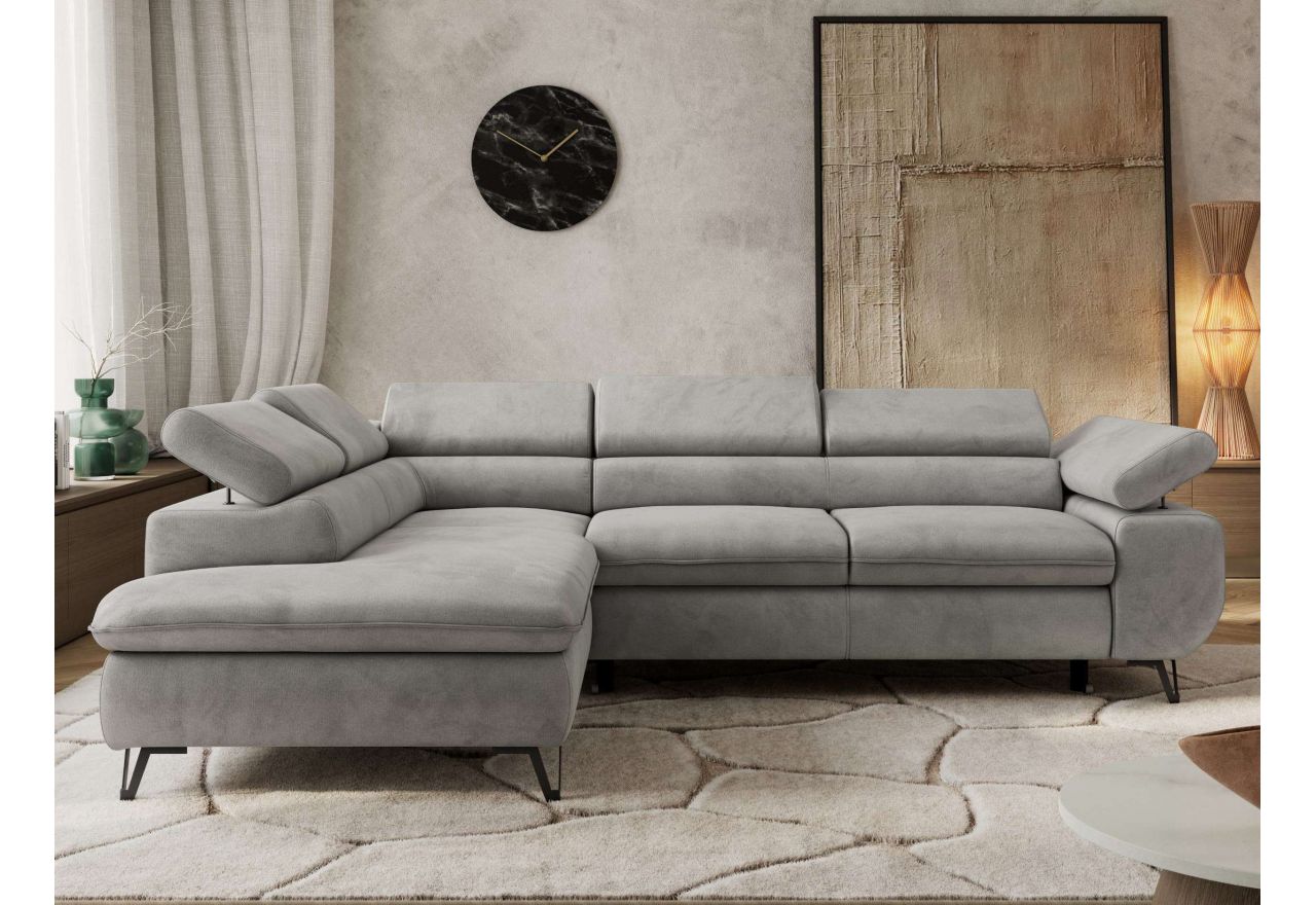 Narożnik PABLO L - strona lewa - jasnoszary, welwet