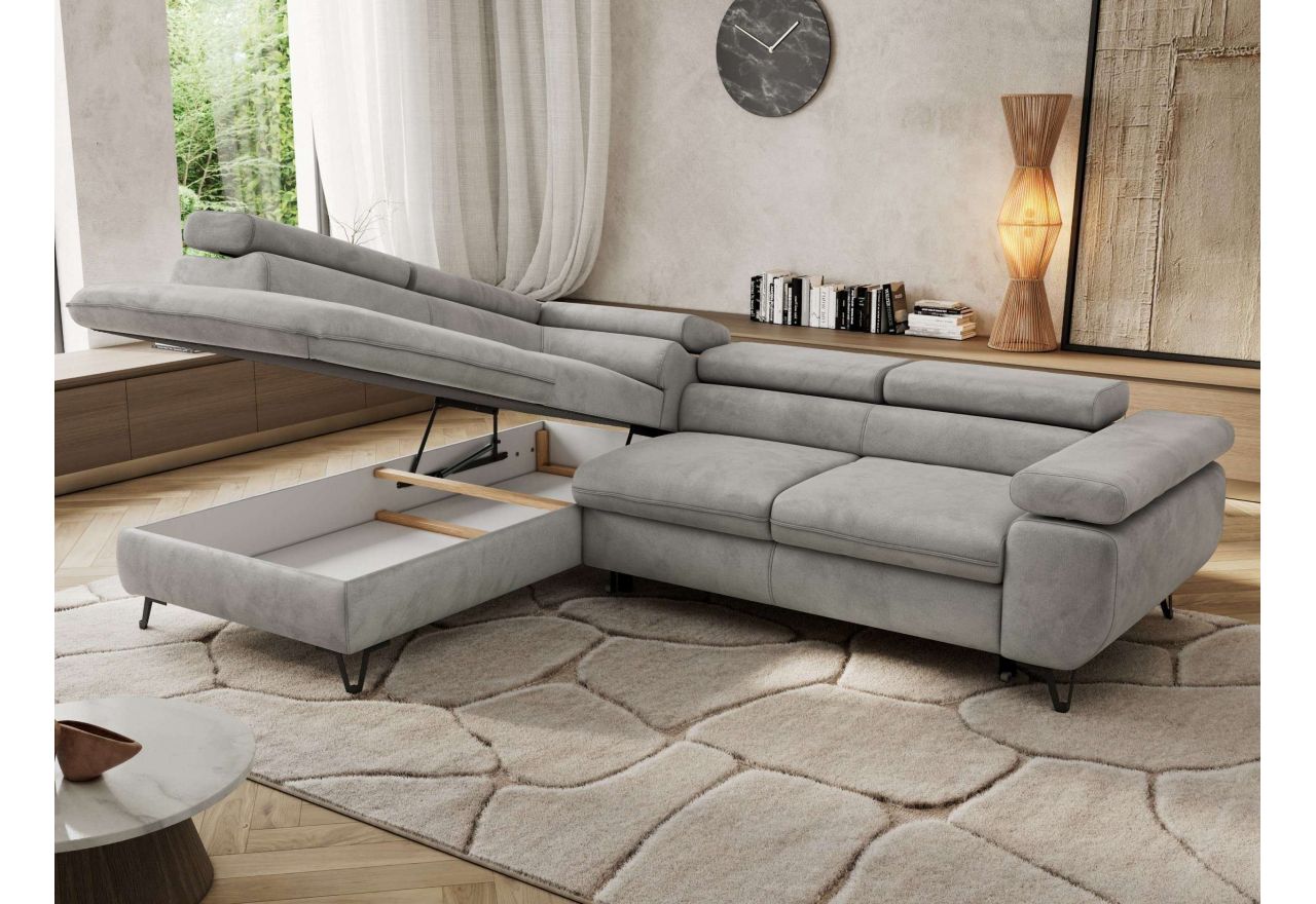 Narożnik PABLO L - strona lewa - jasnoszary, welwet