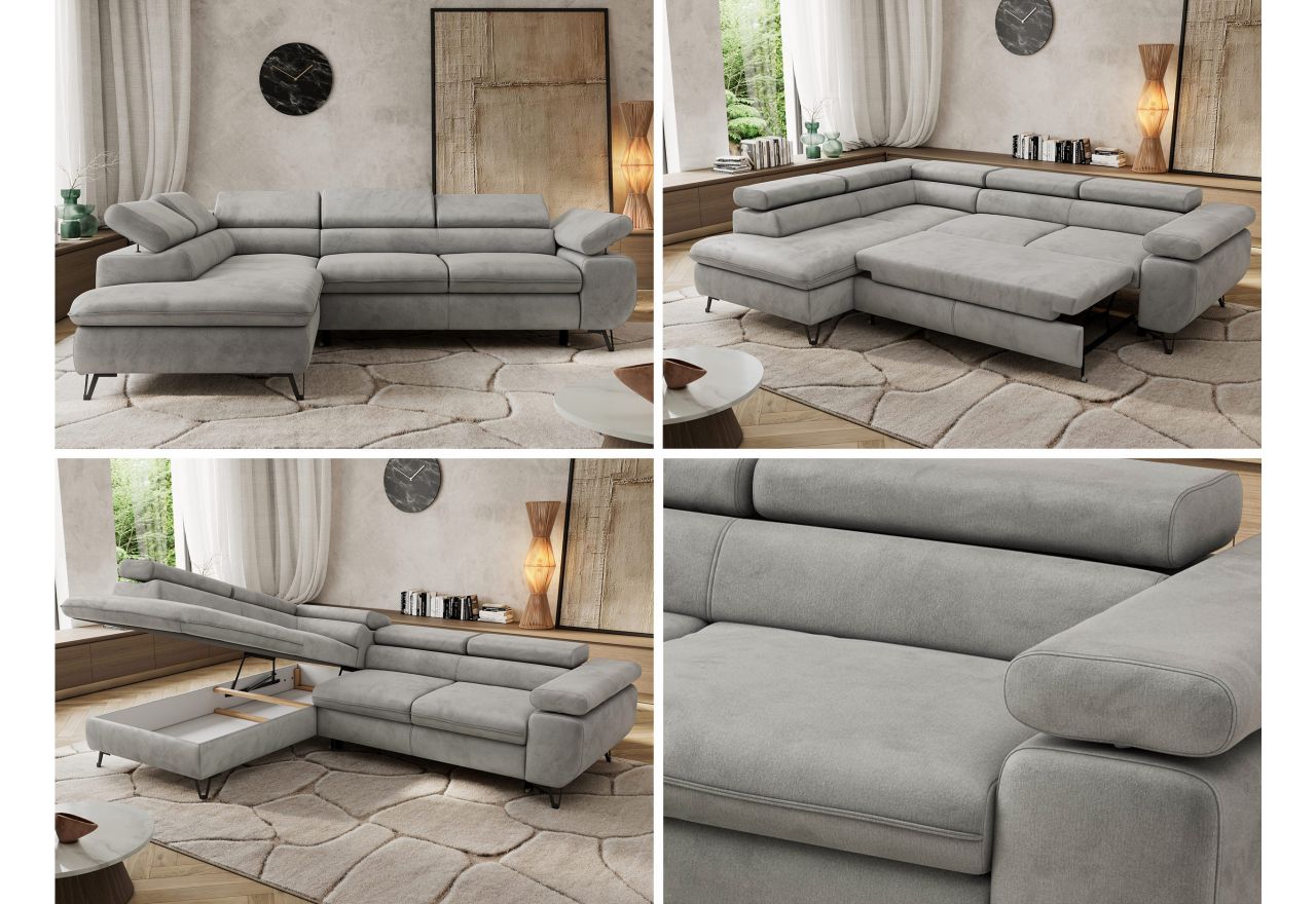 Narożnik PABLO L - strona lewa - jasnoszary, welwet