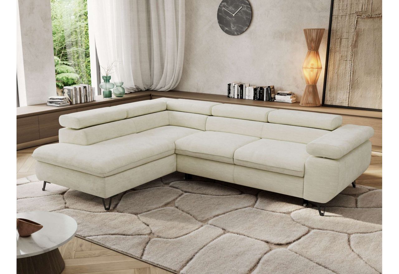 Narożnik PABLO L - strona lewa - kremowy, szenil gładki