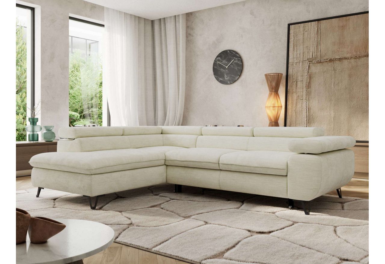 Narożnik PABLO L - strona lewa - kremowy, szenil gładki