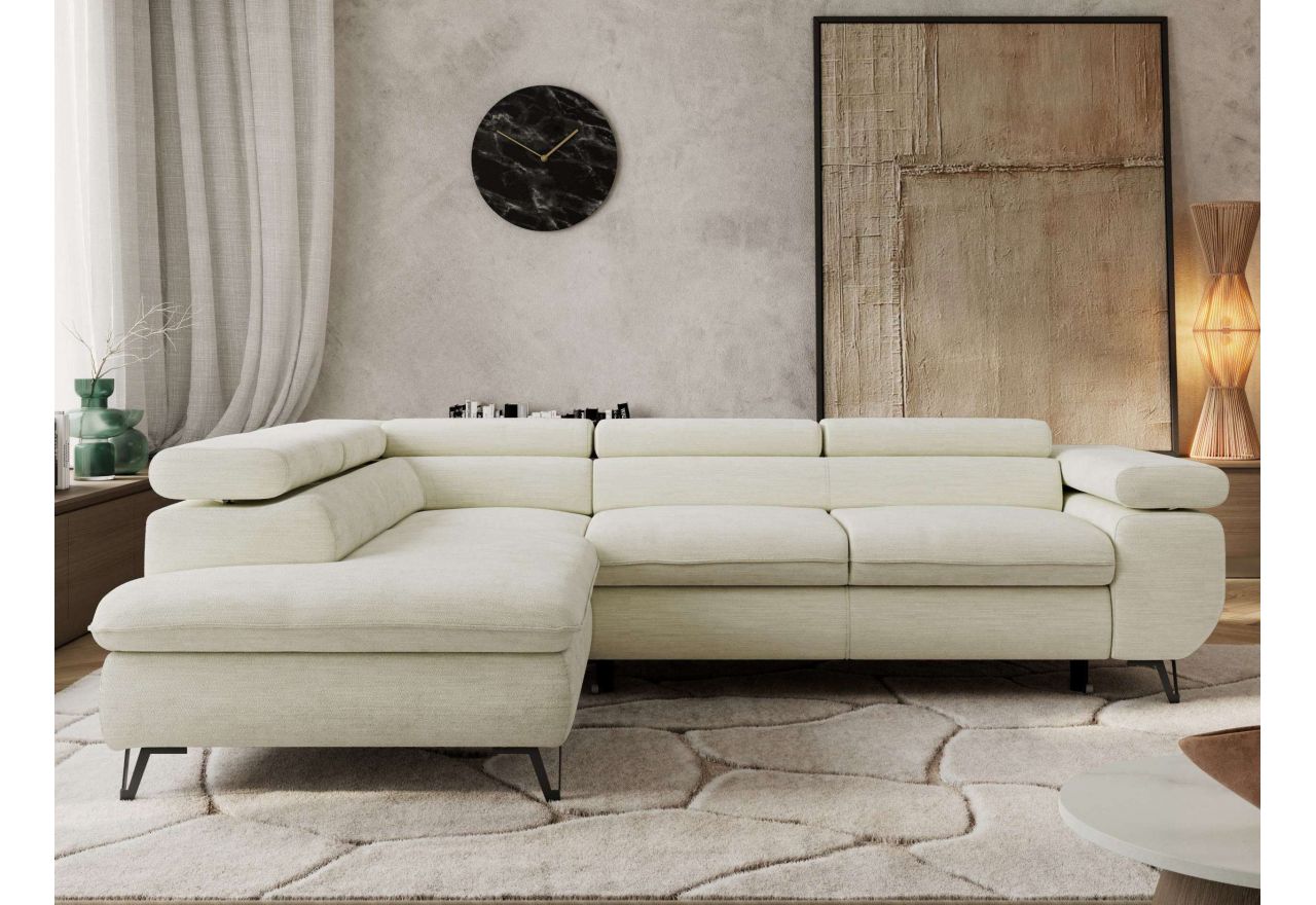 Narożnik PABLO L - strona lewa - kremowy, szenil gładki