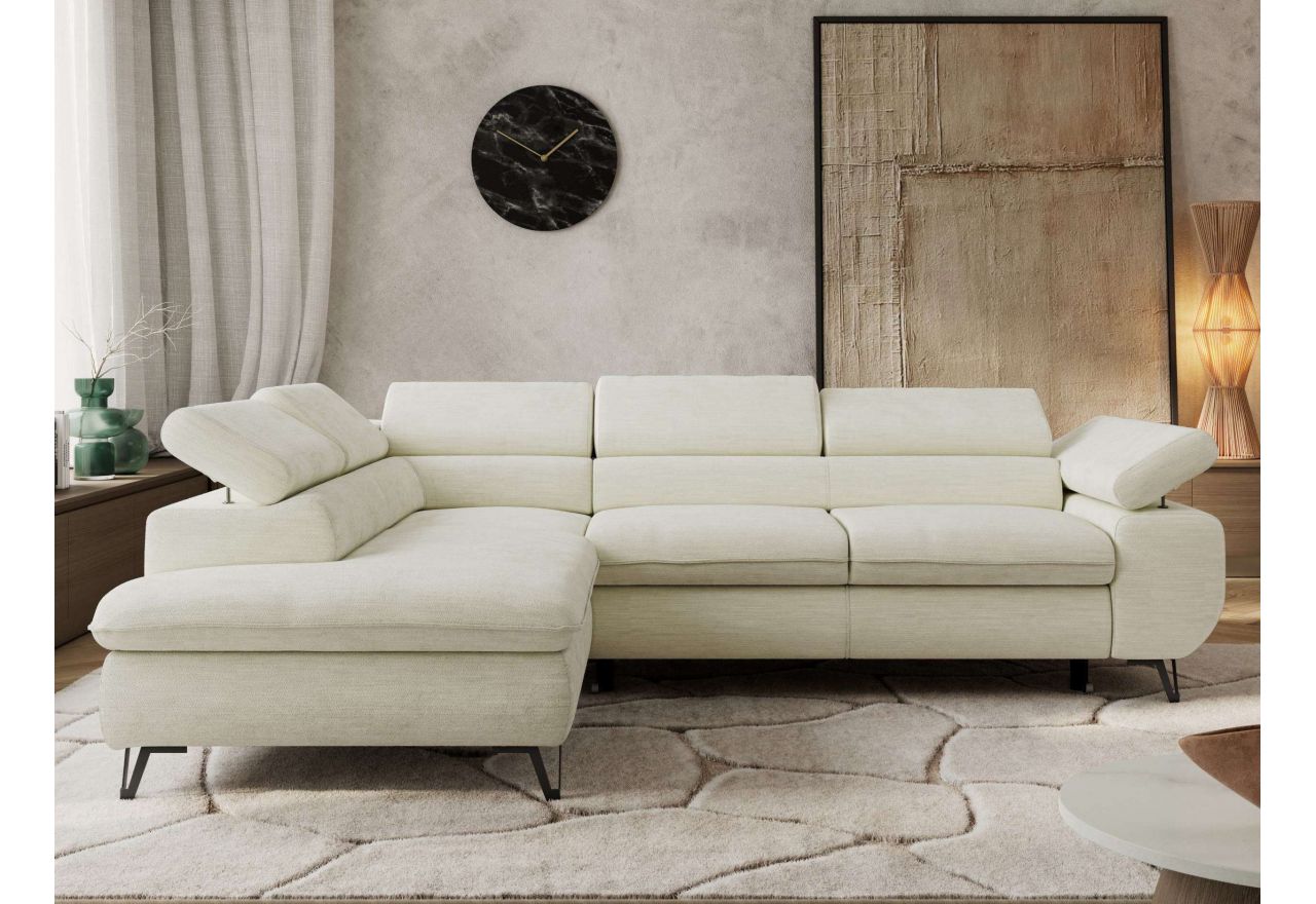 Narożnik PABLO L - strona lewa - kremowy, szenil gładki