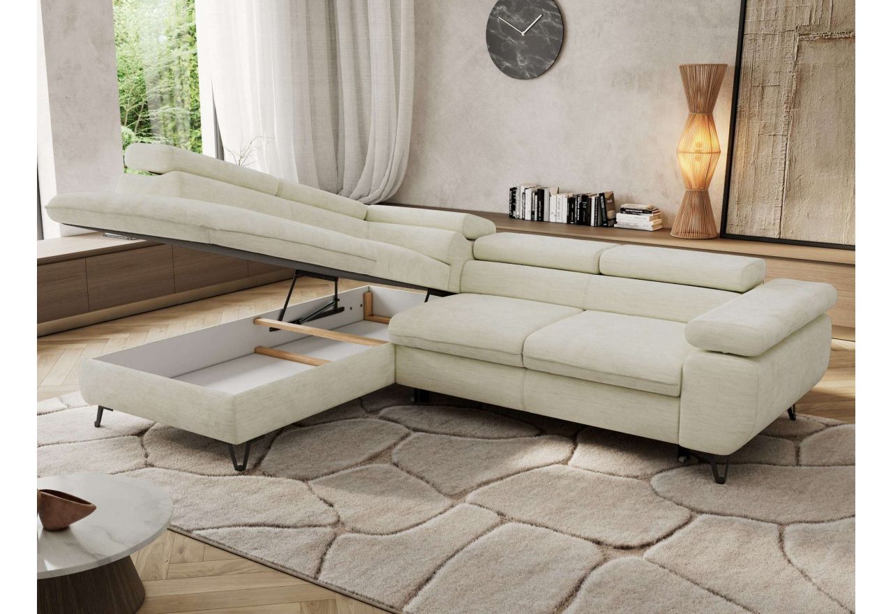 Narożnik PABLO L - strona lewa - kremowy, szenil gładki