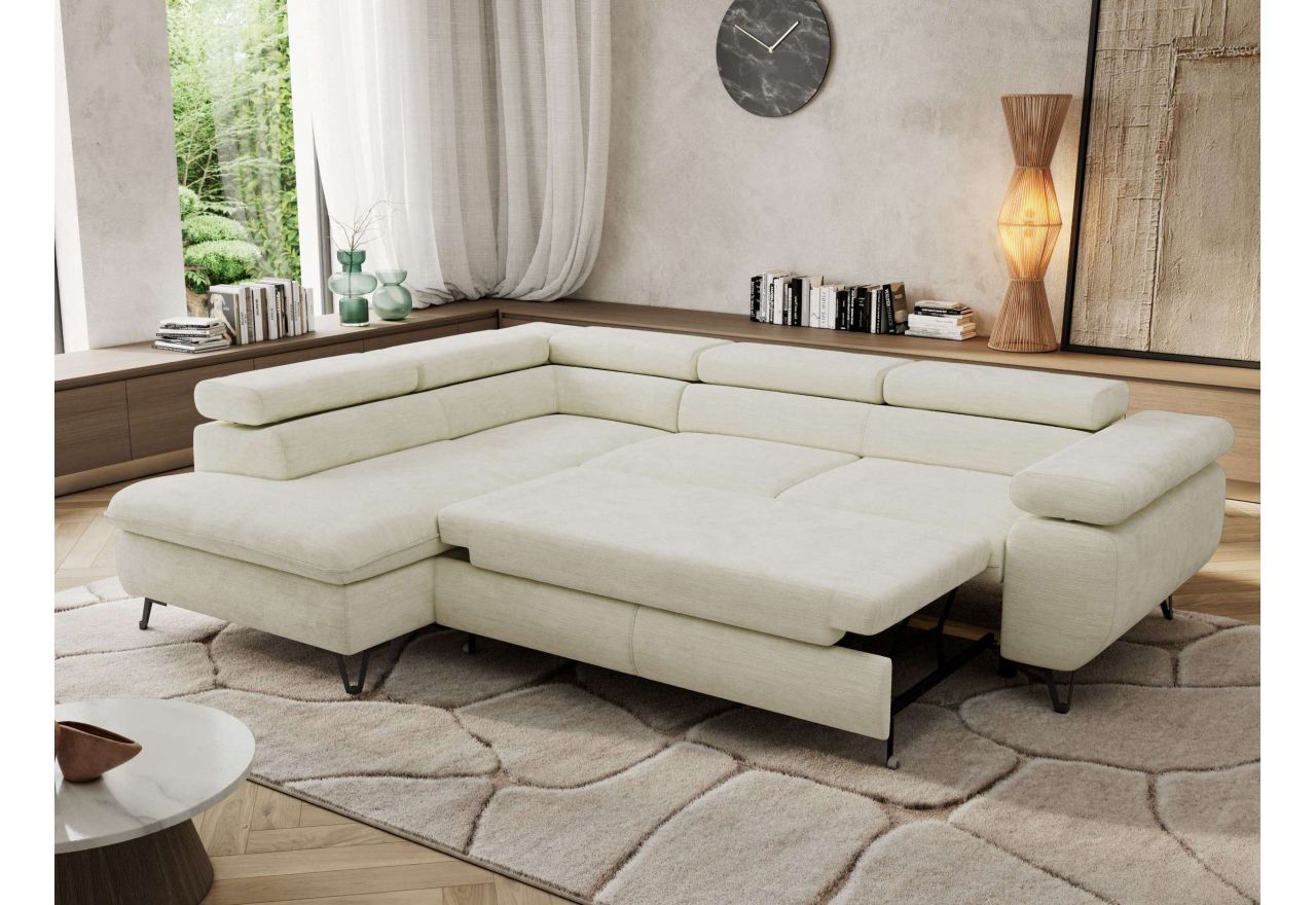 Narożnik PABLO L - strona lewa - kremowy, szenil gładki