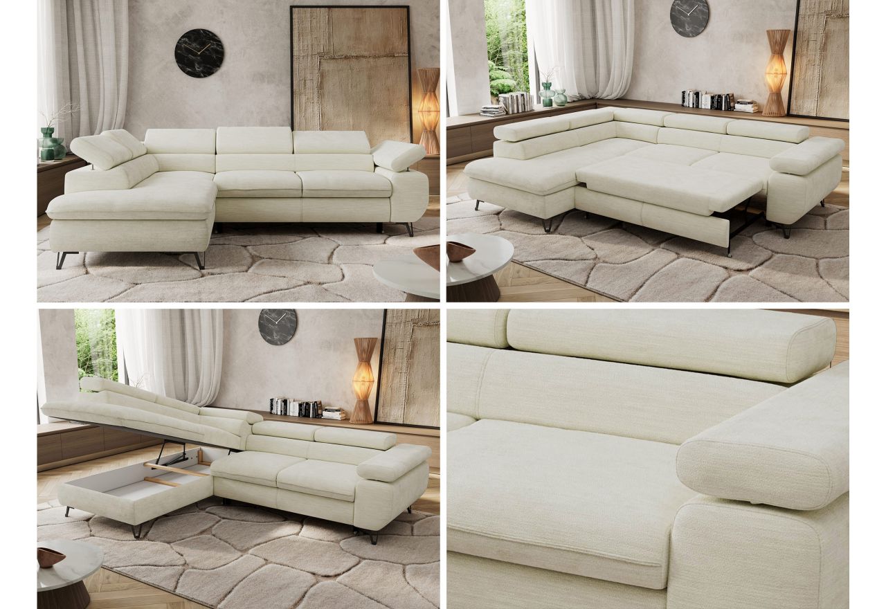 Narożnik PABLO L - strona lewa - kremowy, szenil gładki