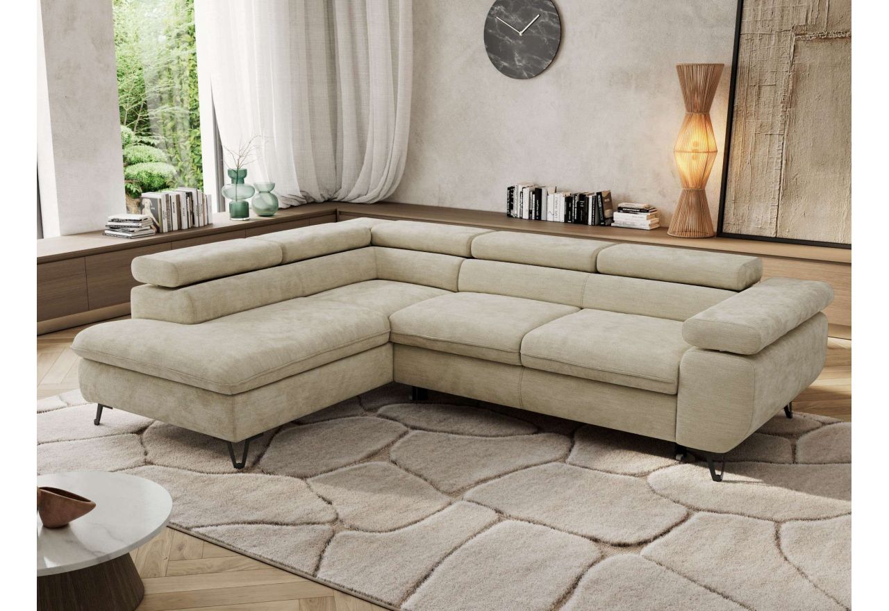 Narożnik PABLO L - strona lewa - beżowy, szenil gładki