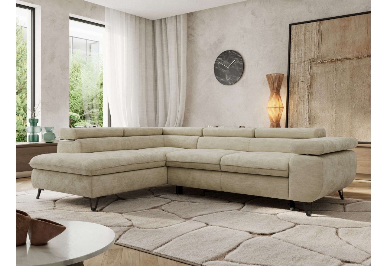 Narożnik PABLO L - strona lewa - beżowy, szenil gładki