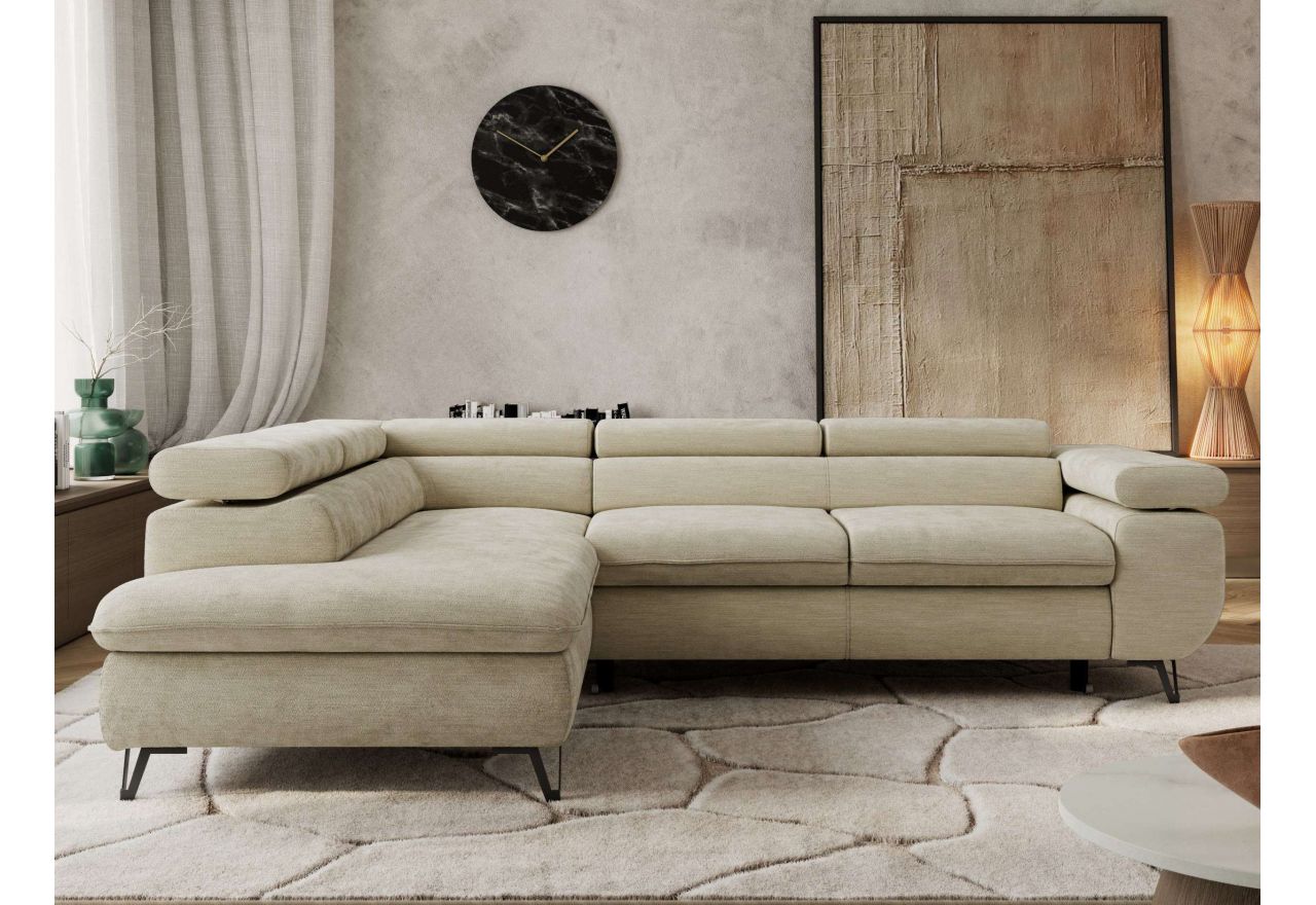 Narożnik PABLO L - strona lewa - beżowy, szenil gładki