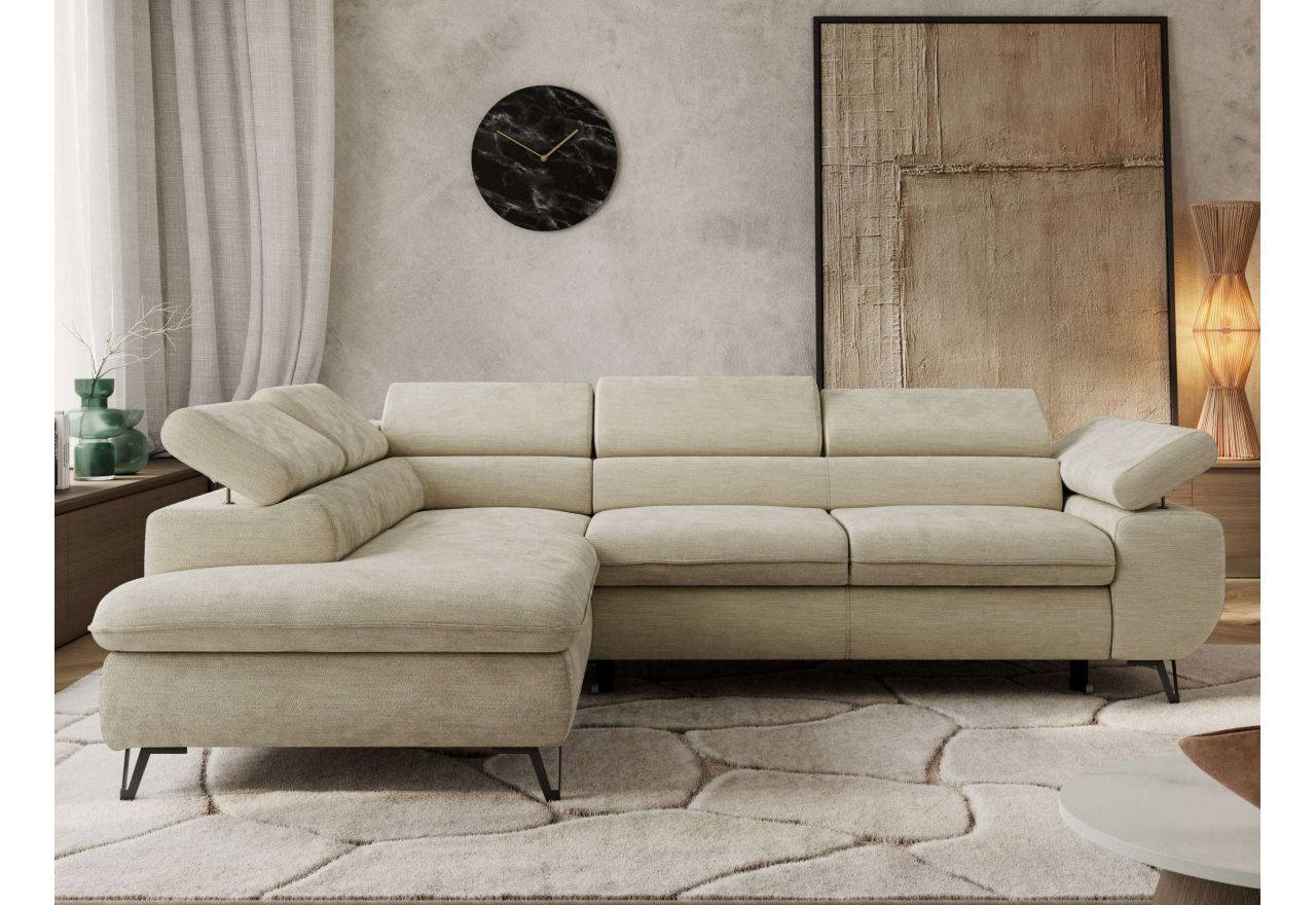 Narożnik PABLO L - strona lewa - beżowy, szenil gładki