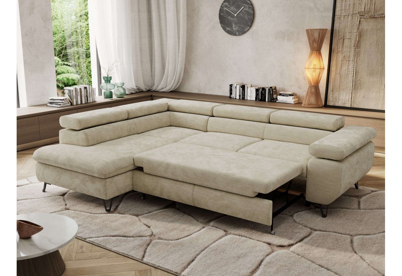 Narożnik PABLO L - strona lewa - beżowy, szenil gładki