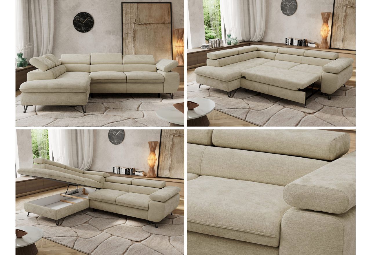 Narożnik PABLO L - strona lewa - beżowy, szenil gładki