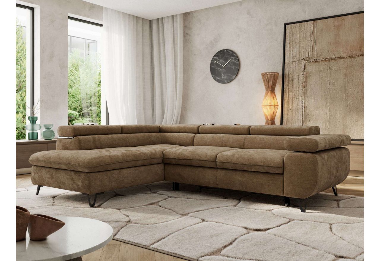 Narożnik PABLO L - strona lewa - brązowy, szenil gładki