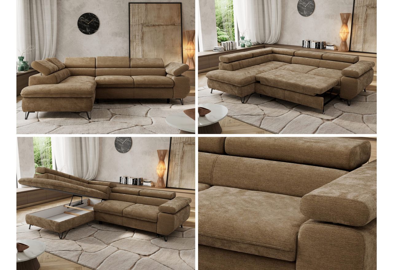 Narożnik PABLO L - strona lewa - brązowy, szenil gładki