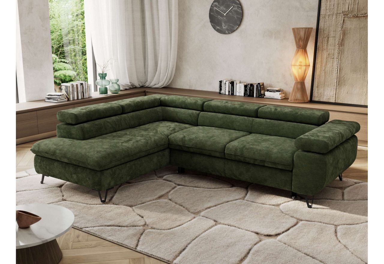 Narożnik PABLO L - strona lewa - ciemnozielony, szenil gładki