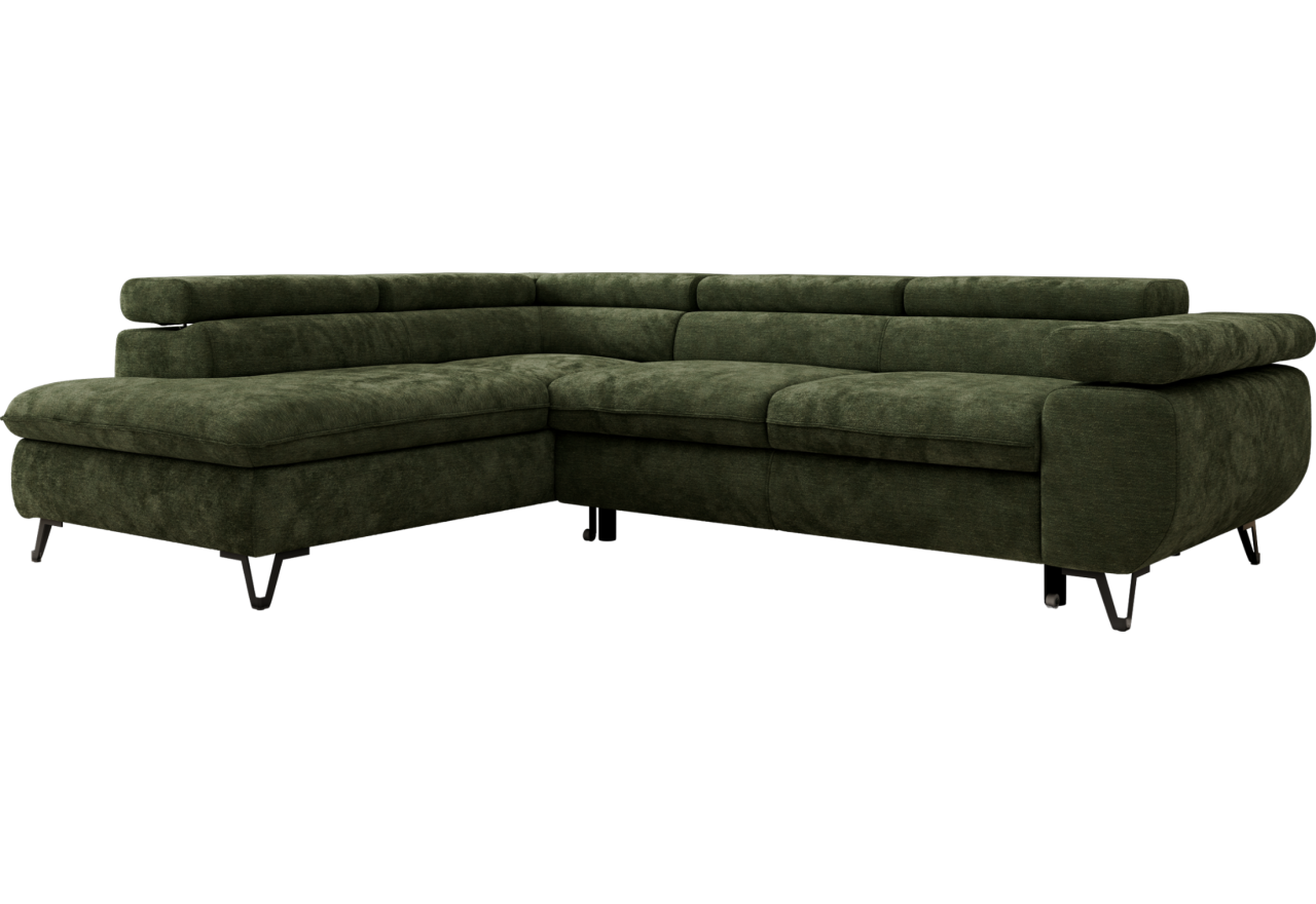 Narożnik PABLO L - strona lewa - ciemnozielony, szenil gładki