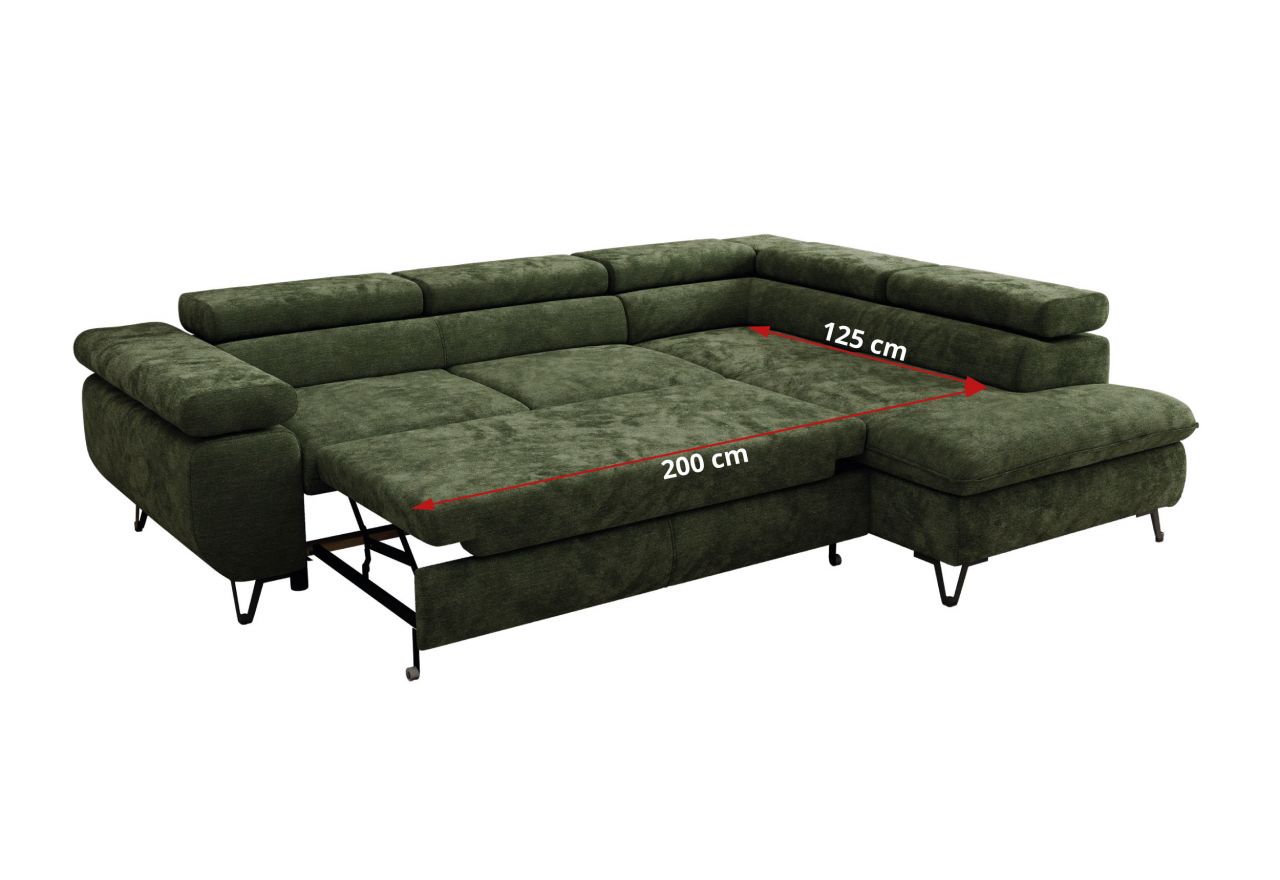 Narożnik PABLO L - strona lewa - ciemnozielony, szenil gładki