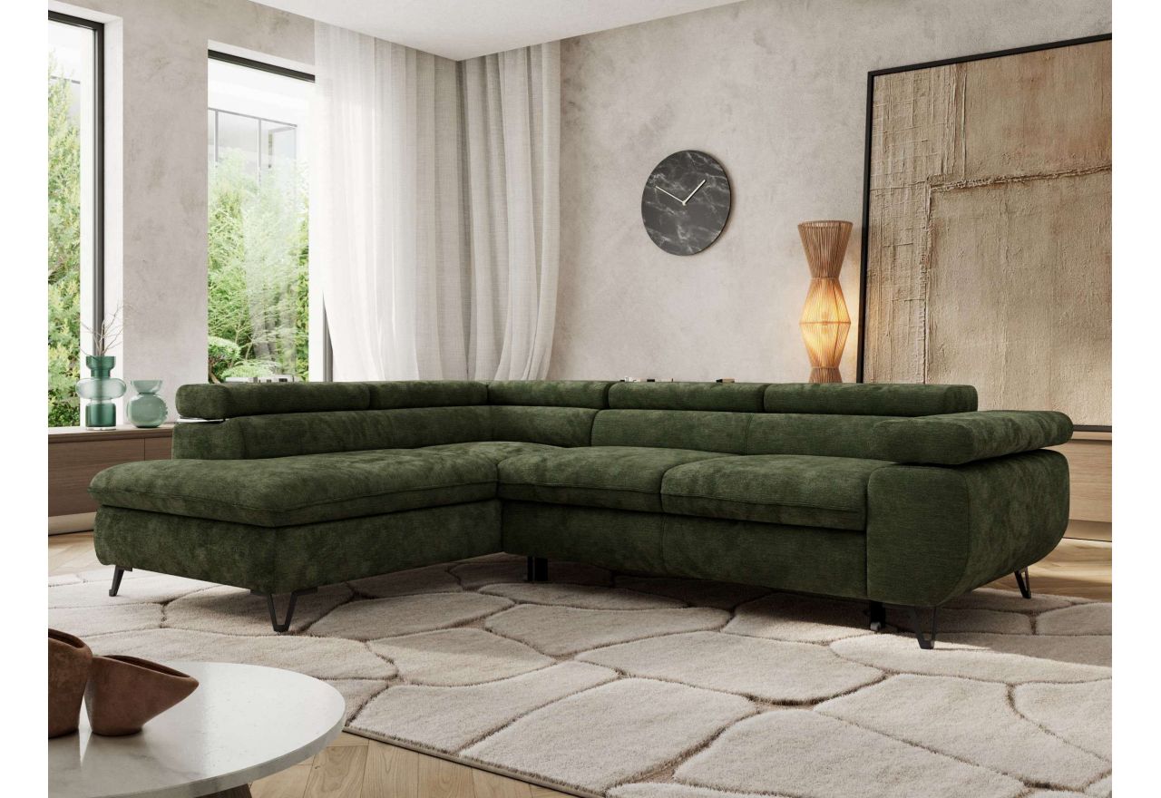 Narożnik PABLO L - strona lewa - ciemnozielony, szenil gładki