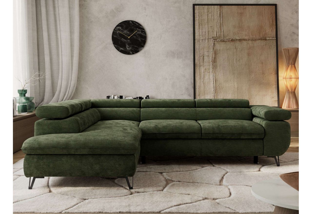 Narożnik PABLO L - strona lewa - ciemnozielony, szenil gładki