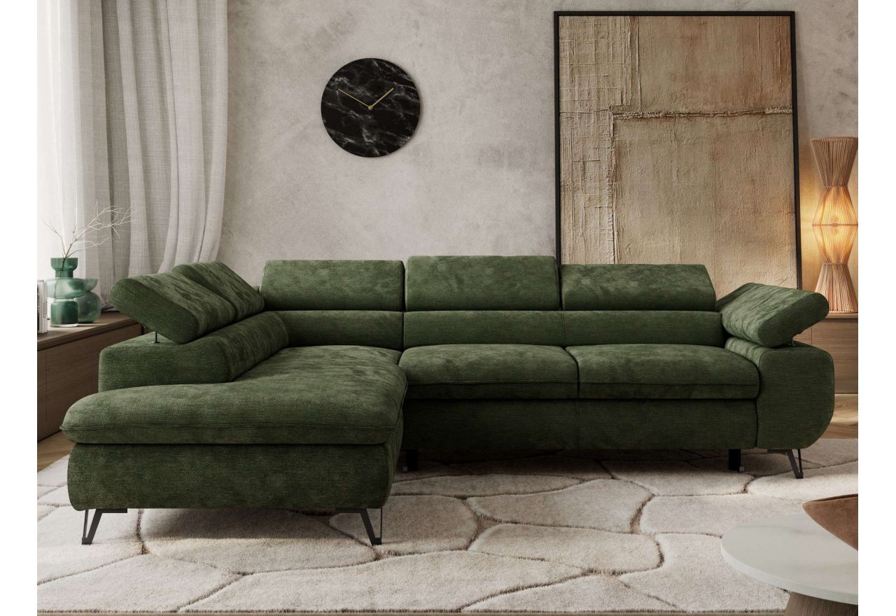 Narożnik PABLO L - strona lewa - ciemnozielony, szenil gładki