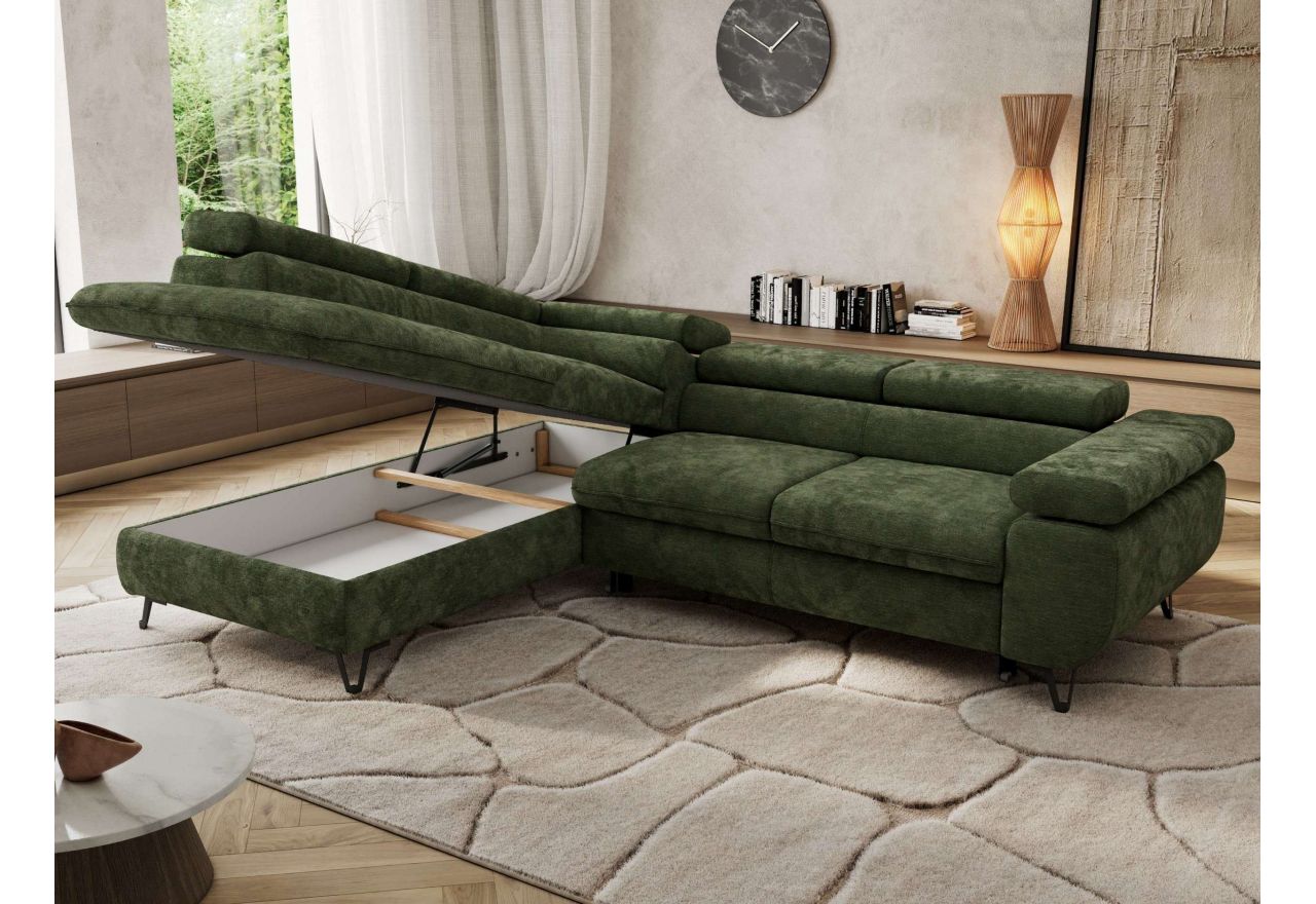 Narożnik PABLO L - strona lewa - ciemnozielony, szenil gładki