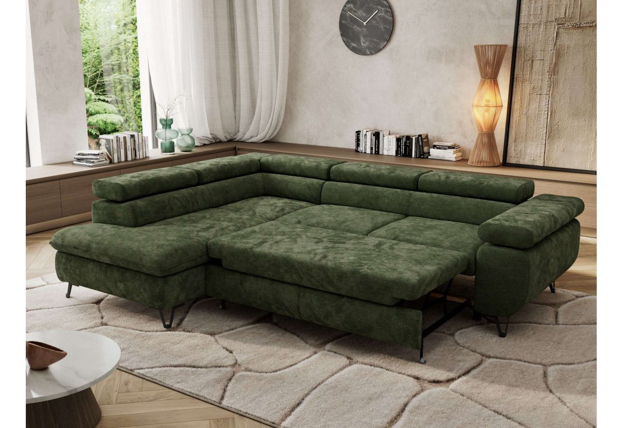 Narożnik PABLO L - strona lewa - ciemnozielony, szenil gładki