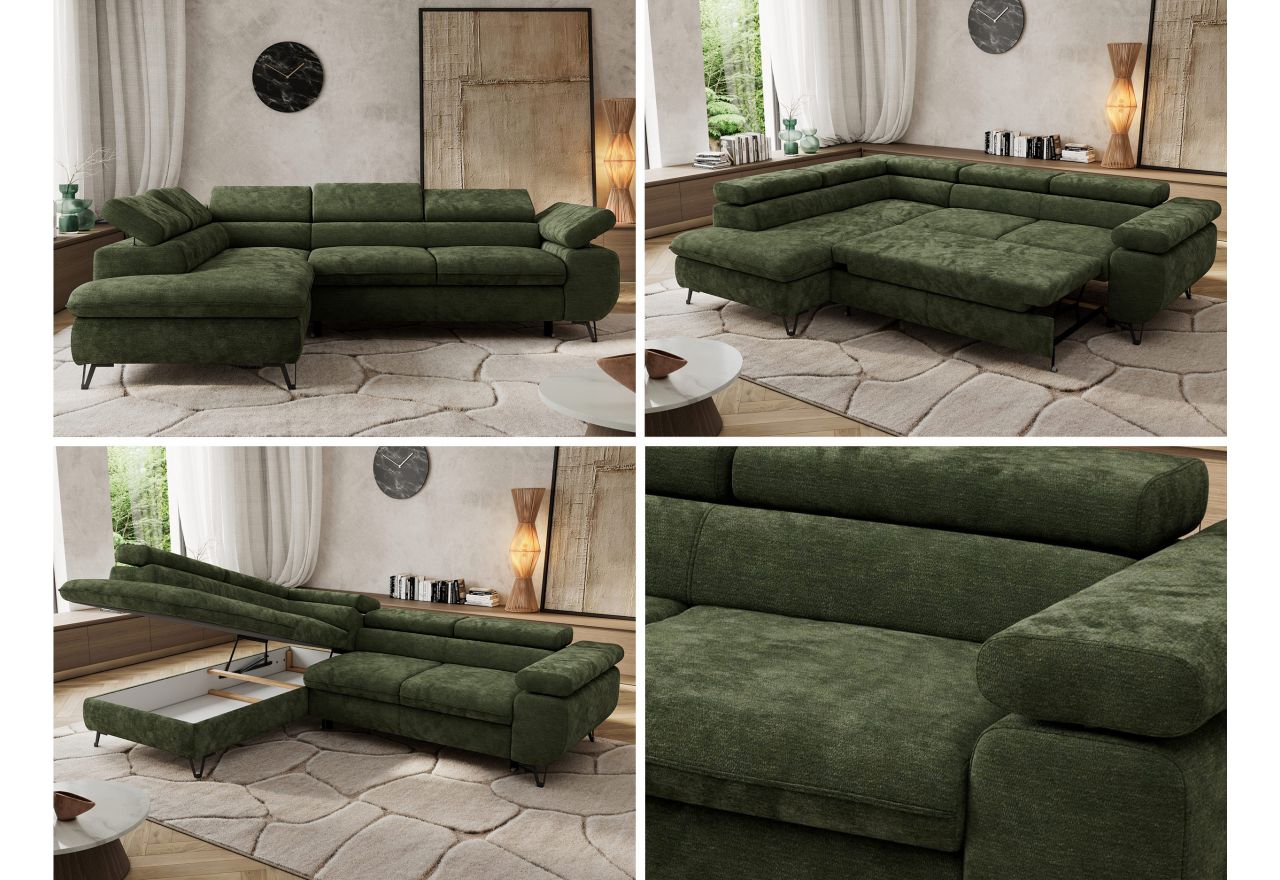 Narożnik PABLO L - strona lewa - ciemnozielony, szenil gładki