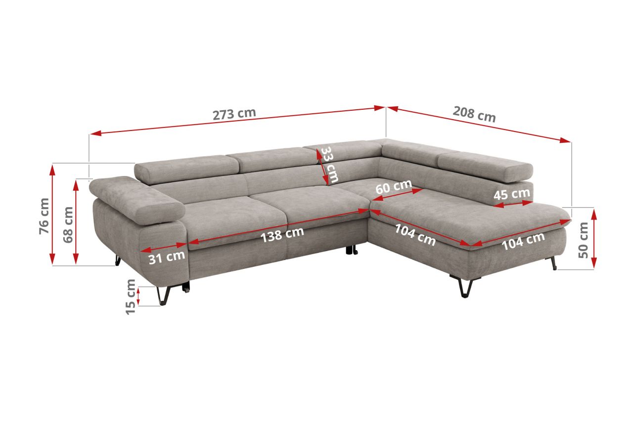 Narożnik PABLO L - strona lewa - jasnoszary, szenil gładki