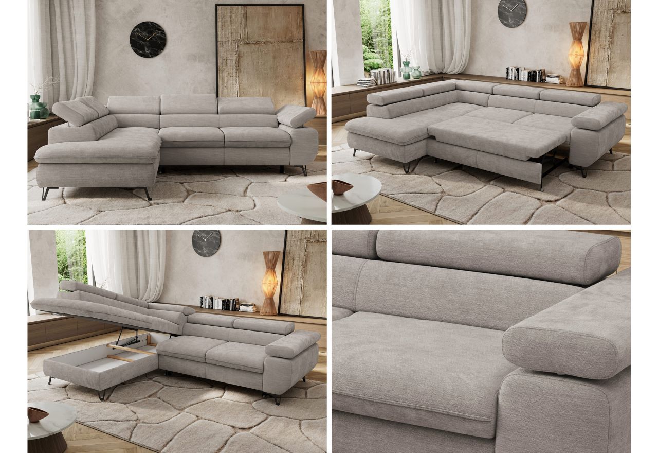 Narożnik PABLO L - strona lewa - jasnoszary, szenil gładki